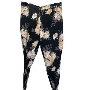 Isaac‎ Mizrahi Live Women’s Floral Tapered Pants Size 12P Black Peach